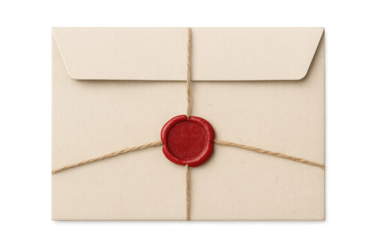 Vintage envelope with wax seal and string, symbolizing secret communication, mail, and confidential message delivery
