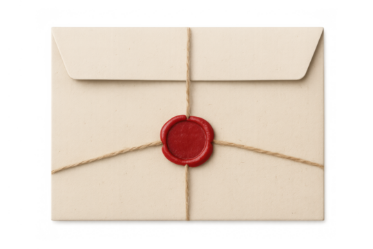 Vintage envelope with wax seal and string, symbolizing secret communication, mail, and confidential message delivery