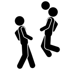 Energetic stick figure football player jumping forward