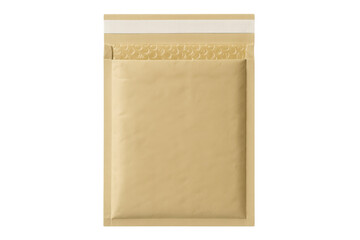 Naklejka premium Kraft paper bubble mailer with self-seal strip, isolating packaging for fragile items, transparent background