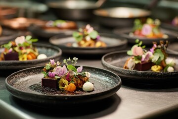 Innovating plant-based cuisine through collaboration with chefs in a bustling kitchen environment focused on creative and attractive presentation of dishes