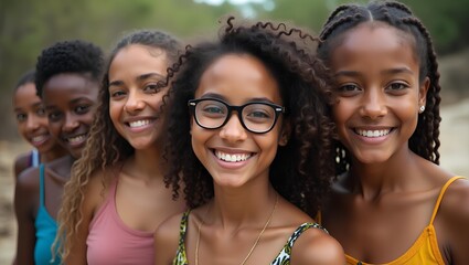 Portrait of multicultural group radiating joy and unity, celebrating connection, diversity, and inclusion.