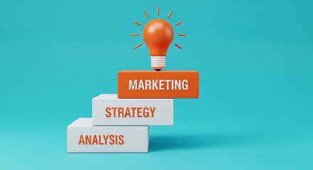 Marketing strategy analysis lightbulb idea for business success concept