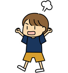怒った表情で両手を上げる男の子のかわいいベクターイラスト