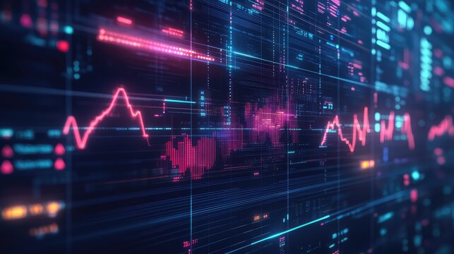Financial data analysis showing stock market graphs and charts
