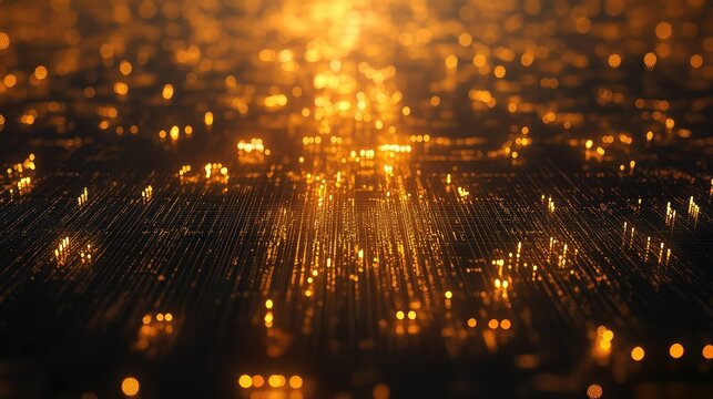Digital data flowing through futuristic circuit board network