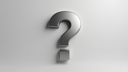Metallic 3D question mark icon symbolizing curiosity, doubt, and problem-solving in abstract form.