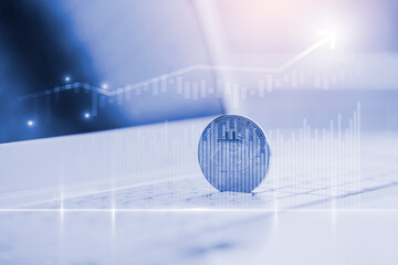 Modern way of exchange. Bitcoin is convenient payment in global economy market. Virtual digital currency and financial investment trade concept. Abstract cryptocurrency with gold bitcoin background.