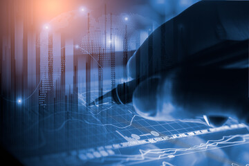 Stock market or forex trading graph and candlestick chart suitable for financial investment concept. Economy trends background for business idea and all art work design. Abstract finance background.