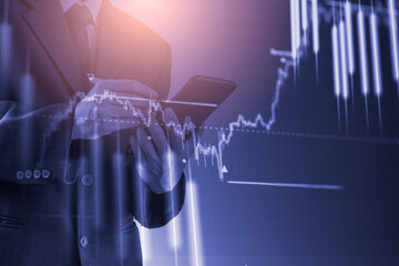 Stock market or forex trading graph and candlestick chart suitable for financial investment concept. Economy trends background for business idea and all art work design. Abstract finance background.