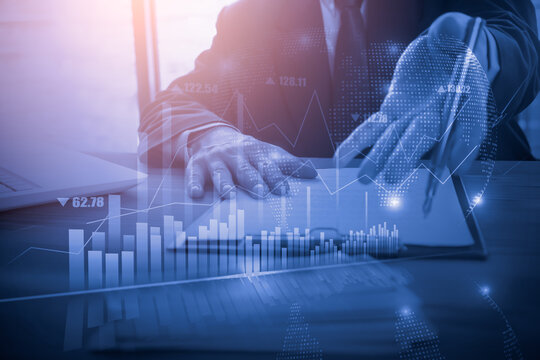 Stock market or forex trading graph and candlestick chart suitable for financial investment concept. Economy trends background for business idea and all art work design. Abstract finance background.