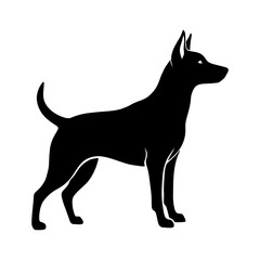 Black Dog Silhouette Standing Alert – Simple Vector Pet Illustration