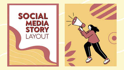 Obraz premium Social media story layout with megaphone and modern design elements