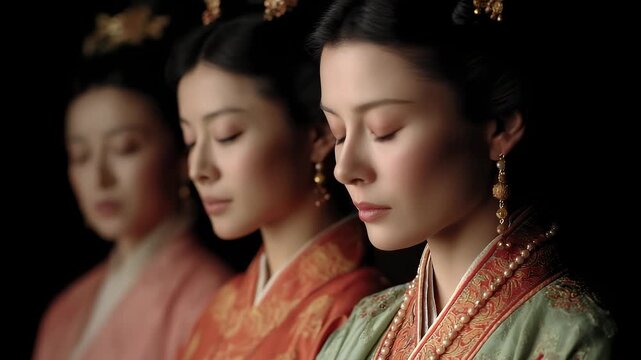 Tang Dynasty ladies' facial close-ups show classical and aesthetic oriental charm