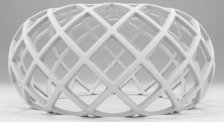 White 3D printed lattice structure with an oval shape and geometric pattern.