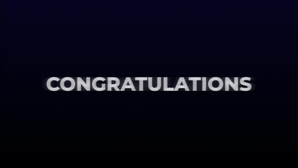 Word congratulations on a dark blue background. Suitable for greeting cards, social media posts, and congratulatory messages in presentations.