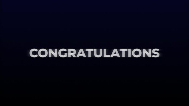 Word congratulations on a dark blue background. Suitable for greeting cards, social media posts, and congratulatory messages in presentations.