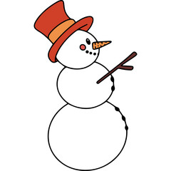 Illustration Of A Cartoon Snowman With A Red Top Hat And Stick Arms On A White Background