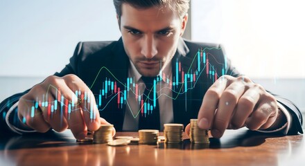 business value up groth status with a businessman on a table hd photos