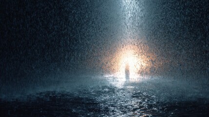 Experience the mesmerizing wall of light and the soothing rain effect in a serene nighttime scene