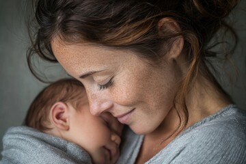 Bonding moments between a loving mother and her newborn in a cozy embrace during a serene afternoon