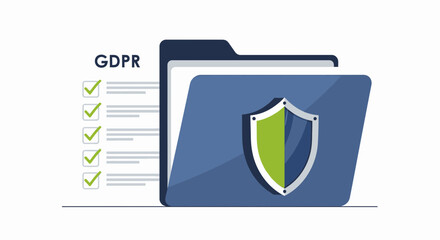 Gdpr compliance concept with a folder checklist and security shield symbolizing data protection and privacy regulations