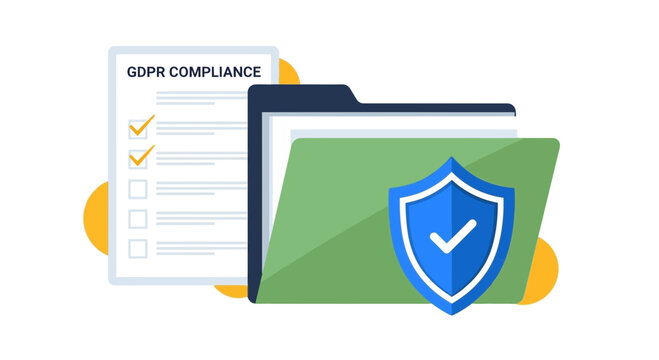 Gdpr compliance checklist with a secure folder and shield icon representing data protection and privacy regulations