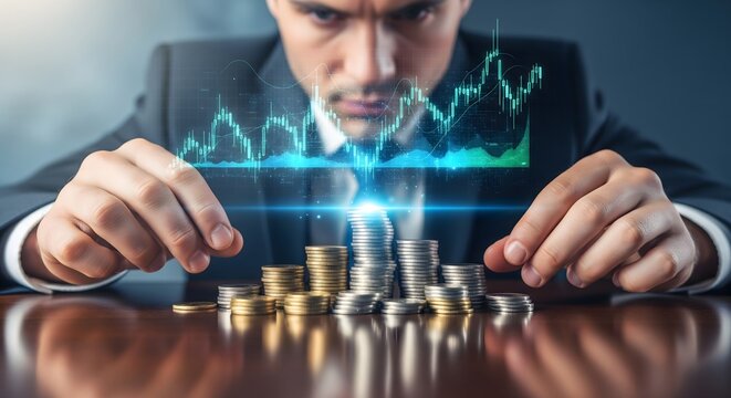 hd a man with two hand on a table business chart with coin growth up images business chart background images