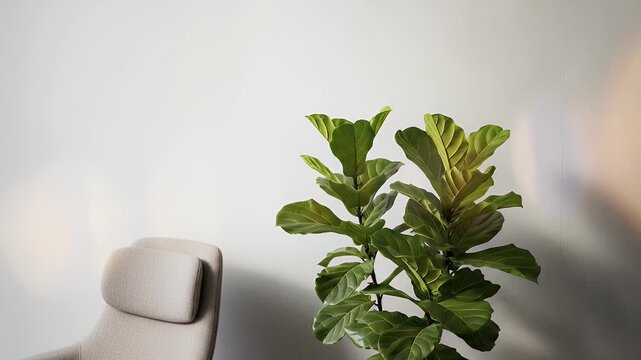 Elegant Interior Design with Fiddle Leaf Fig Plant and Modern Chair in Bright Room - Relaxing Atmosphere