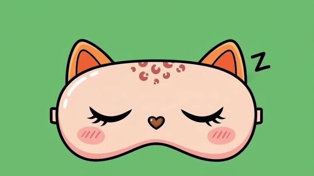Illustration of a cat sleep mask with zzz on a green background cartoonish