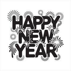 Happy New Year Typography with Fireworks – Festive Holiday Celebration Design