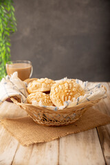 Conchas bread. Mexican sweet bread roll with seashell-like appearance, Usually eaten with coffee or hot chocolate at breakfast or as an afternoon snack.