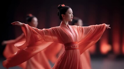 Tang Dynasty Beauties Dancing with Flowing Sleeves Exuding Classical Elegance