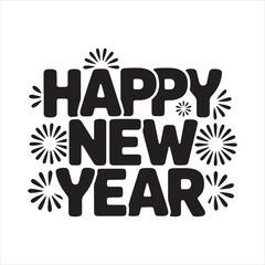 Happy New Year Typography with Fireworks – Festive Holiday Celebration Design