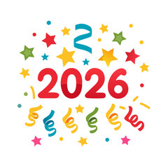 Obraz premium Bold 2026 Celebration Design with Colorful Stars, Streamers, and Confetti in Festive Style