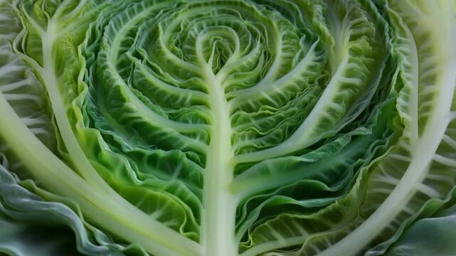 A cross section macro shot of a cabbage leaf showing intricate fractal patterns concept of fractal geometry in biological structures