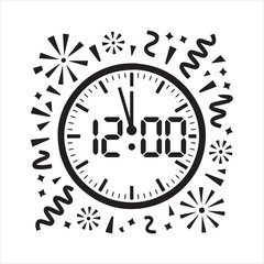 Fototapeta premium New Year Countdown Clock Icon – Midnight Celebration Illustration