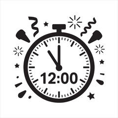 New Year Countdown Clock Icon – Midnight Celebration Illustration