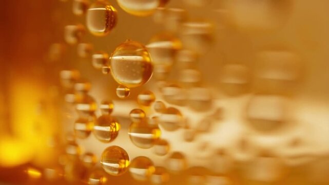 A macro shot of air bubbles trapped inside a block of clear amber suspended in perfect stillness concept of preservation and trapped moments in time
