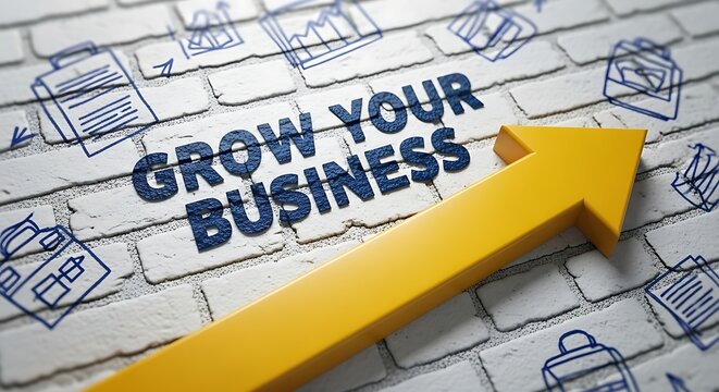 Grow your business strategy and success with this bold yellow upward arrow pointing towards growth and opportunity for entrepreneurs everywhere
