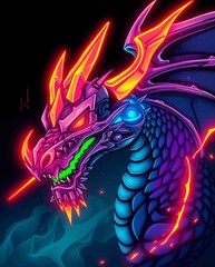 Obraz premium Majestic Dragon: An impressive digital artwork of a fierce and formidable dragon. Rendered with vivid colors and striking details, the mythical beast emanates an aura of power and mystique.