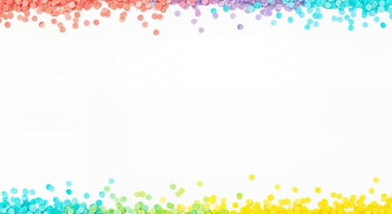 Confetti border with coral, turquoise, and yellow gradient framing white background with scattered circular paper pieces