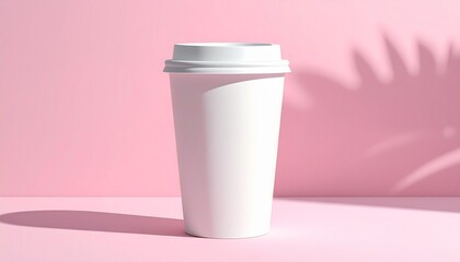 Minimalist White Coffee Cup Mockup on Soft Pink Background