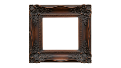 Heavy dark brown frame with elaborate ornamental detailing and a traditional carved look, featuring an engraved, bold, and antique aesthetic.