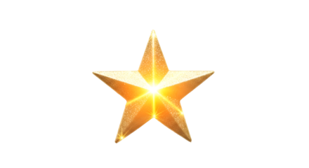 A single glowing golden star with a bright center isolated on transparent background