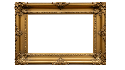 Gold ornate frame with detailed corner carvings and an elegant antique finish, featuring refined, classical, and vintage styling.