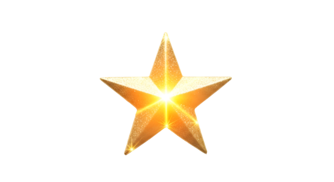 A single glowing golden star with a bright center isolated on transparent background - Powered by Adobe