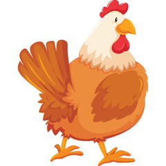 Illustration Of A Brown And White Rooster With A Red Comb Standing On A Transparent Background In A Side Profile View