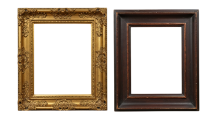 Decorative dual-frame set blending gold embellishment with deep brown wood accents for a premium, contrasting look.