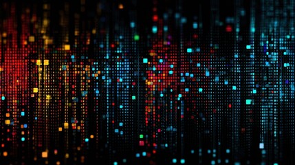 High tech lights create vibrant square patterns with flickering dots in a seamless display of color against a dark background